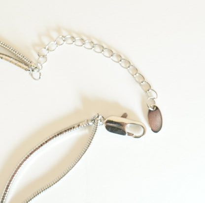 Double Layered Rhodium Plated Snake & Minimalist Chain with Circular Pendant Necklace