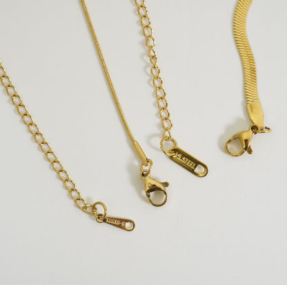 Double Layered 18K Gold Plated Snake & Minimalist Chain with Circular Pendant Necklace