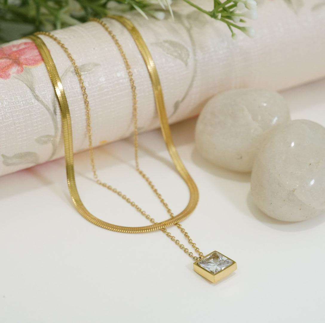 18K Gold-Plated Multilayer Zirconia Solitaire Western Necklace