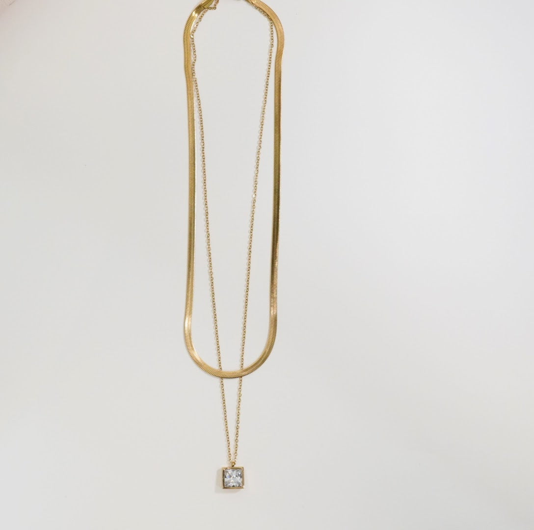 18K Gold-Plated Multilayer Zirconia Solitaire Western Necklace