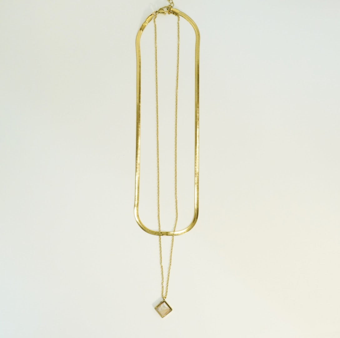 18KT Gold-Plated Square MOP Multilayer Necklace