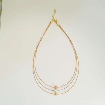 Trendy Beaded Multilayer Necklace in Rhodium, Rose Gold & 18K Gold Plating