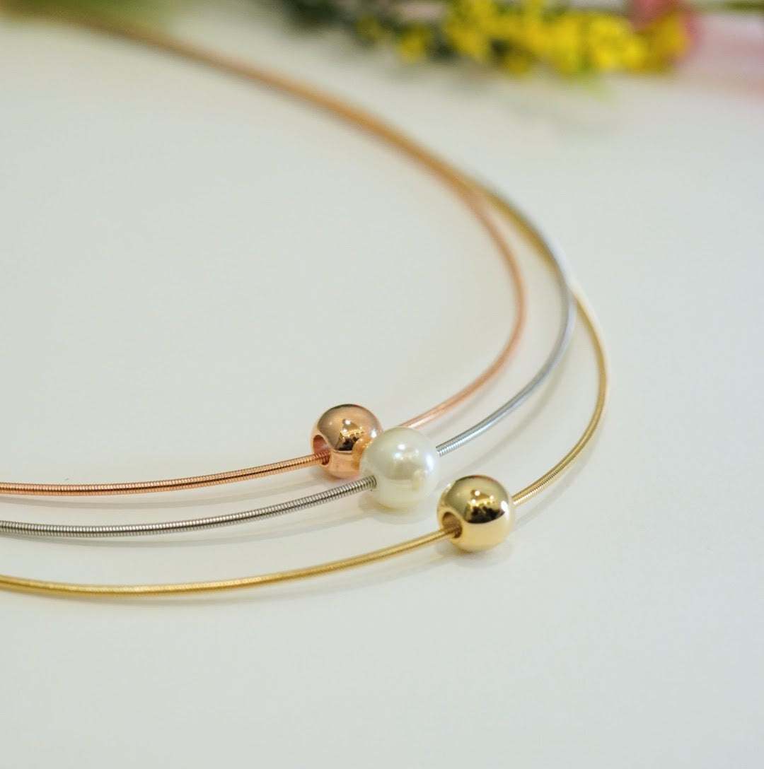 Trendy Beaded Multilayer Necklace in Rhodium, Rose Gold & 18K Gold Plating