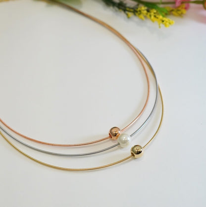 Trendy Beaded Multilayer Necklace in Rhodium, Rose Gold & 18K Gold Plating