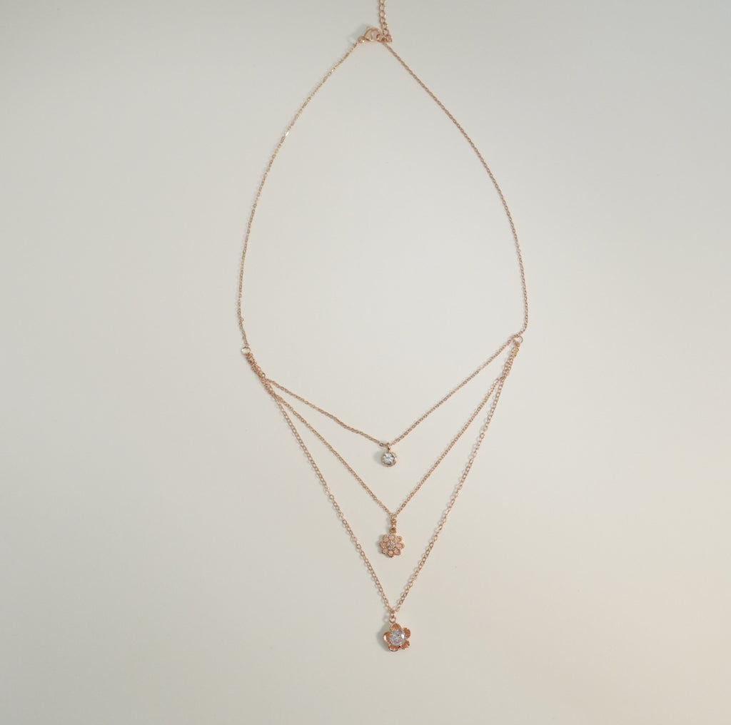 18K Rose Gold-Plated Zirconia Floral Multilayer Western Necklace