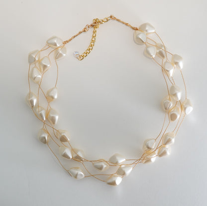 4 Layered Irregular Shaped Cream Pearl Choker Necklace