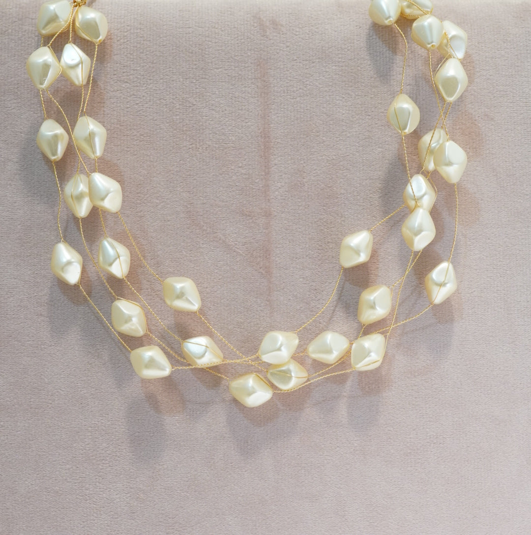 4 Layered Irregular Shaped Cream Pearl Choker Necklace