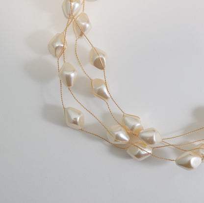 4 Layered Irregular Shaped Cream Pearl Choker Necklace