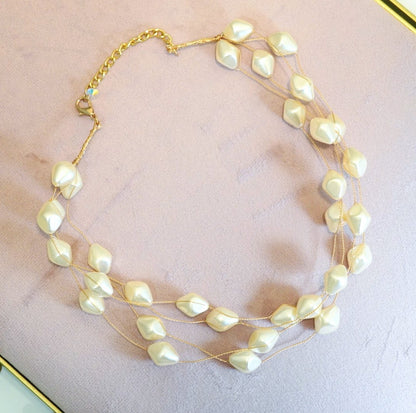 4 Layered Irregular Shaped Cream Pearl Choker Necklace