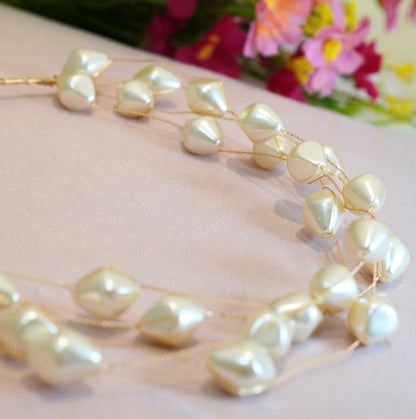 4 Layered Irregular Shaped Cream Pearl Choker Necklace