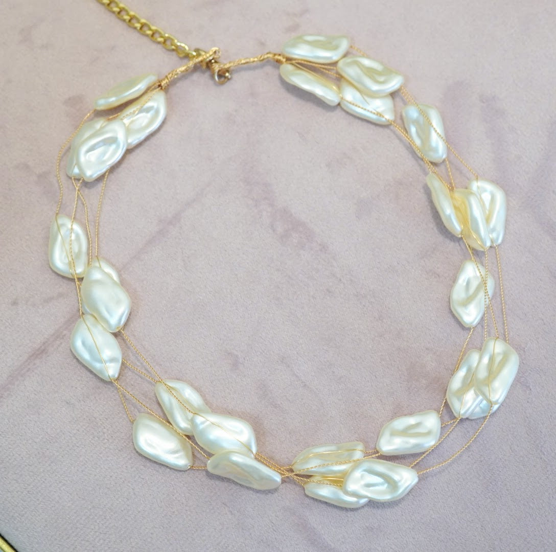 Elongated Shaped Cream Pearl 4 Layered Choker Necklace