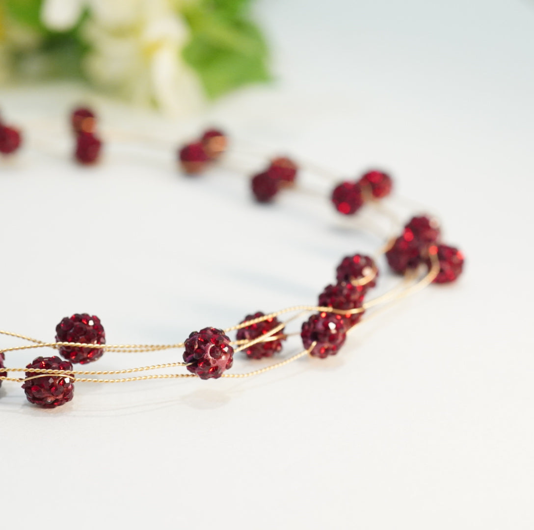 Deep Red Crystal Beaded 4 Layered Choker Necklace