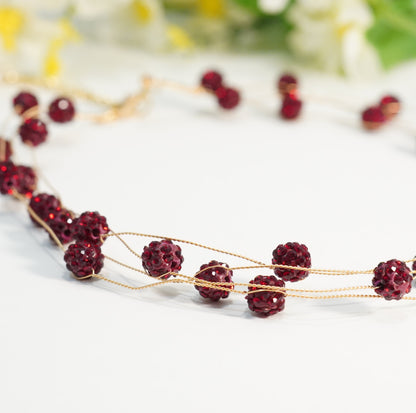 Deep Red Crystal Beaded 4 Layered Choker Necklace