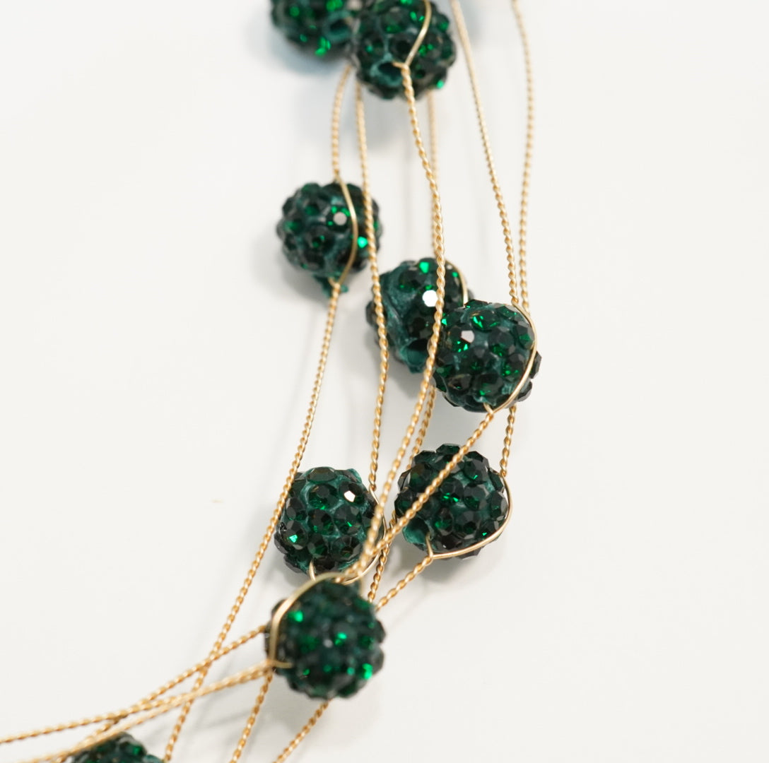 5 Layered Dark Green Crystal Beaded Choker Necklace