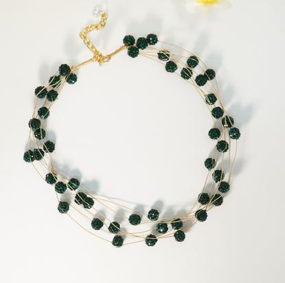 5 Layered Dark Green Crystal Beaded Choker Necklace