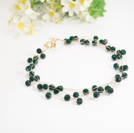 5 Layered Dark Green Crystal Beaded Choker Necklace