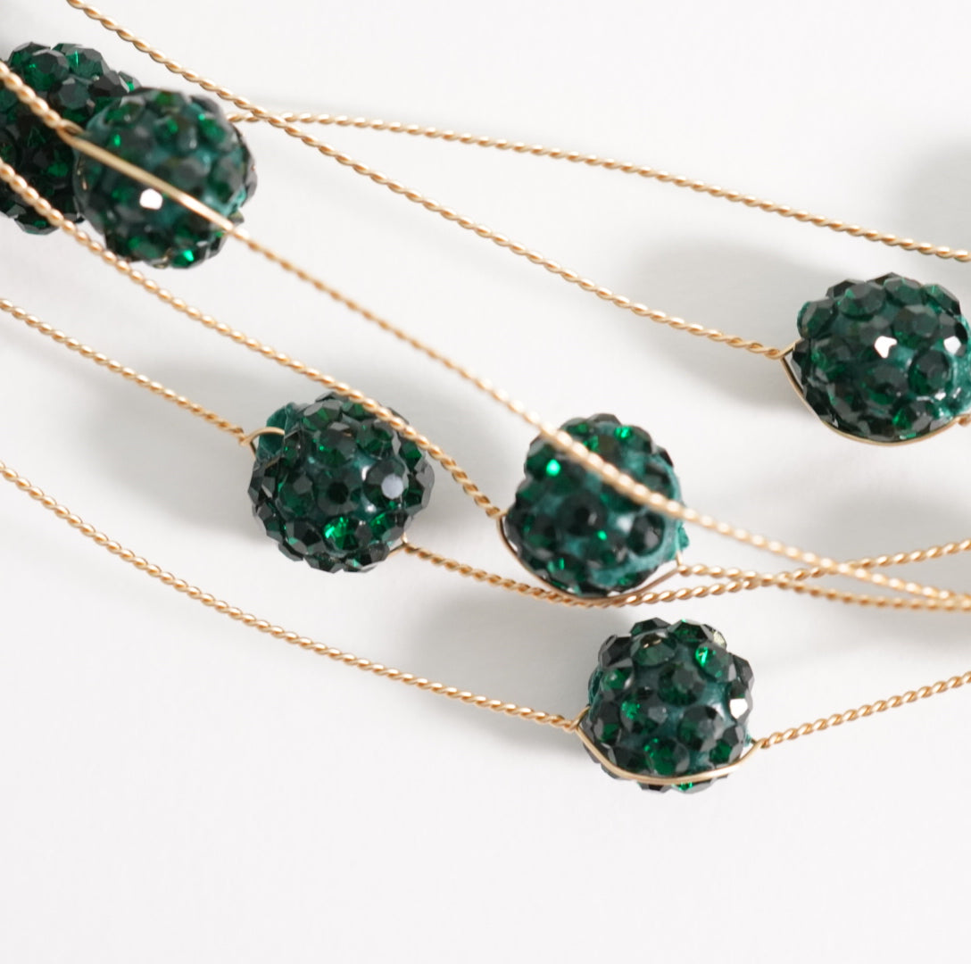 5 Multilayer Dark Green Crystal Beaded Choker Necklace