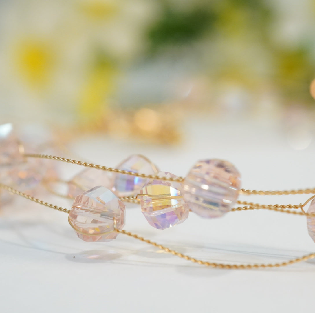 5 Layered Baby Pink Crystal Beaded Choker Necklace