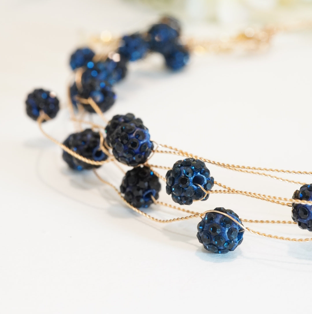 6 Layered Navy Blue Crystal Beaded Choker Necklace