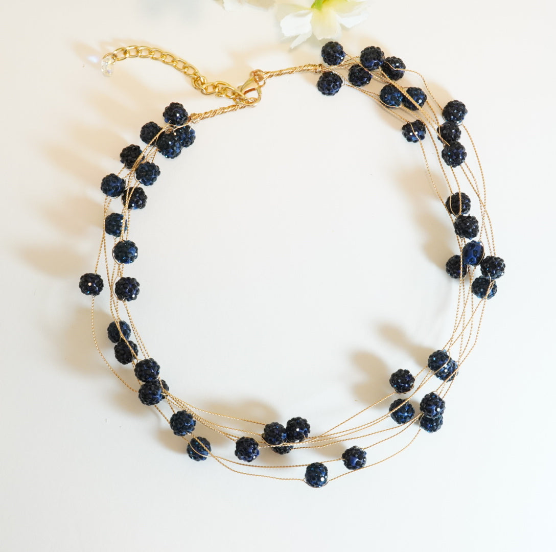 6 Layered Navy Blue Crystal Beaded Choker Necklace