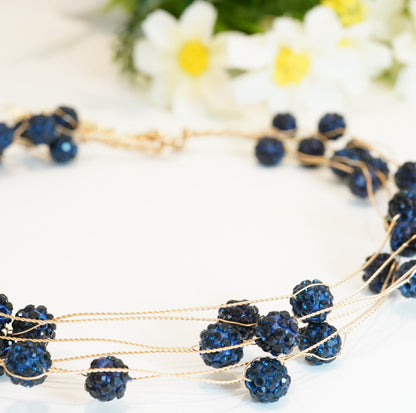 6 Layered Navy Blue Crystal Beaded Choker Necklace