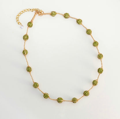 Single Layered Olive Green Crystal Beaded Choker Necklace