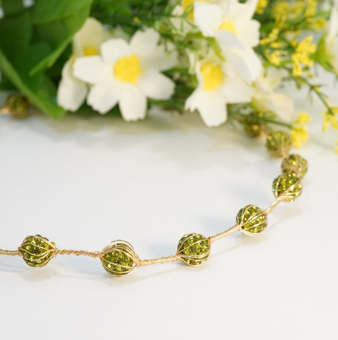 Single Layered Olive Green Crystal Beaded Choker Necklace