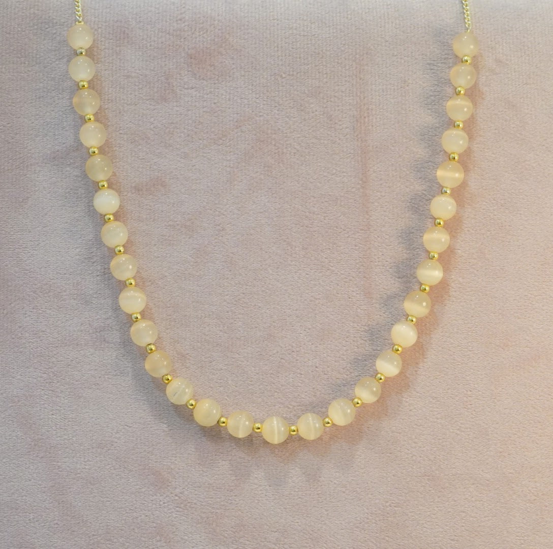 Beige & Golden Glass Beaded Choker Necklace