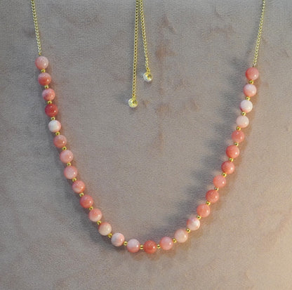 Peachy Pink and Gold Glass Beaded Choker Necklace