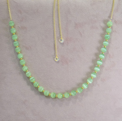 Mint Green and Gold Glass Beads Choker Necklace