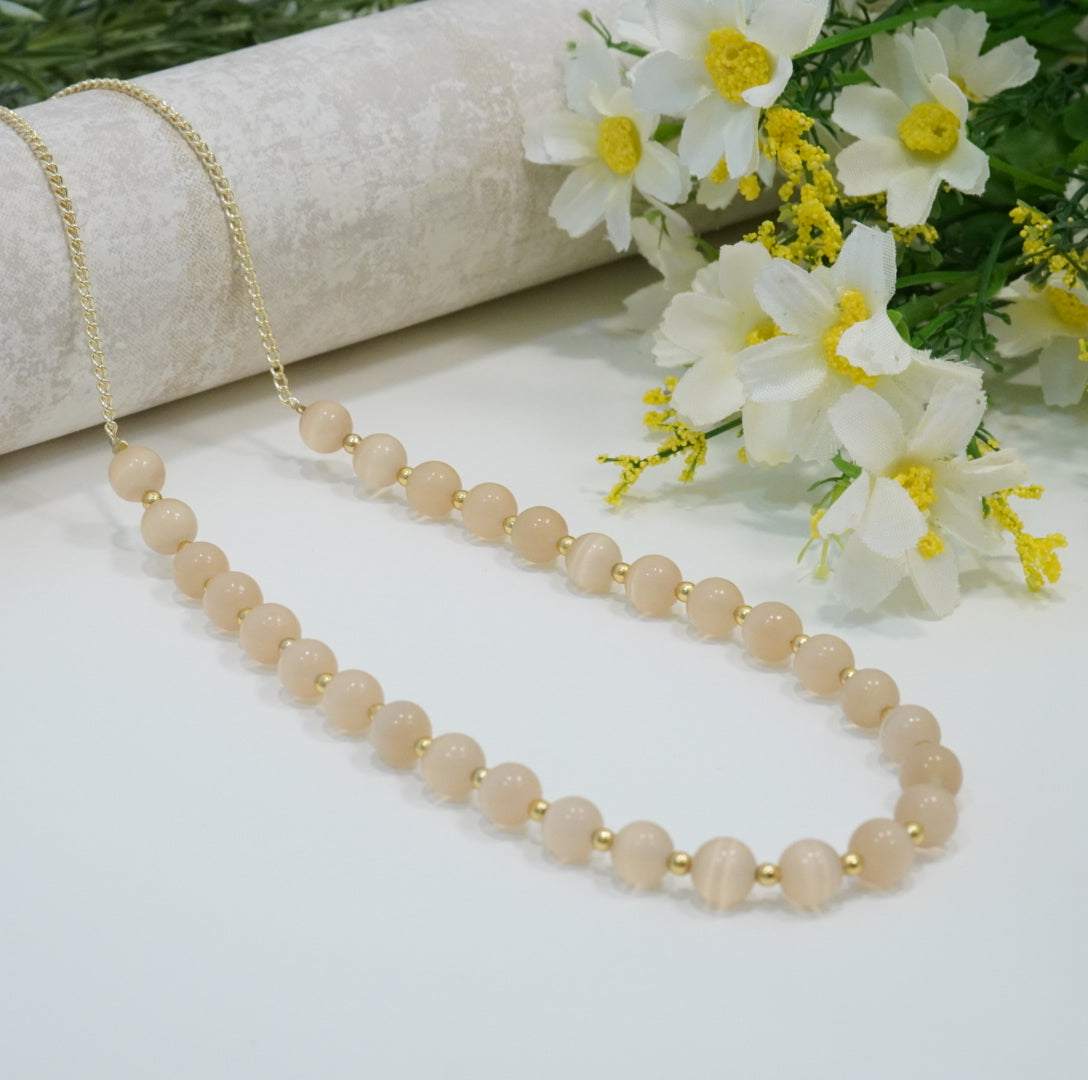 Beige & Golden Glass Beaded Choker Necklace