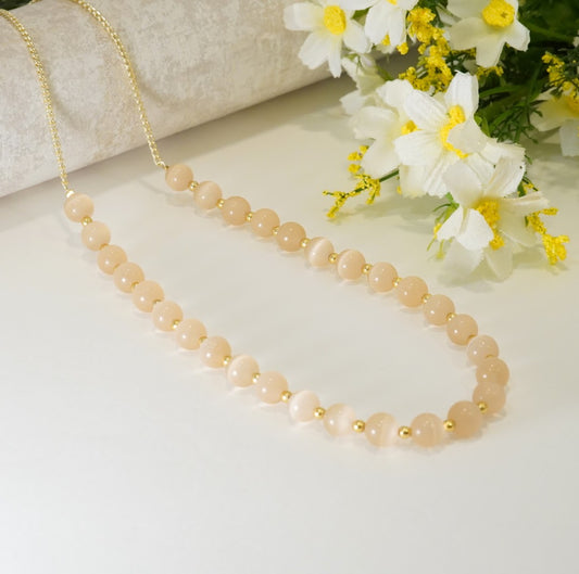 Beige & Golden Glass Beaded Choker Necklace