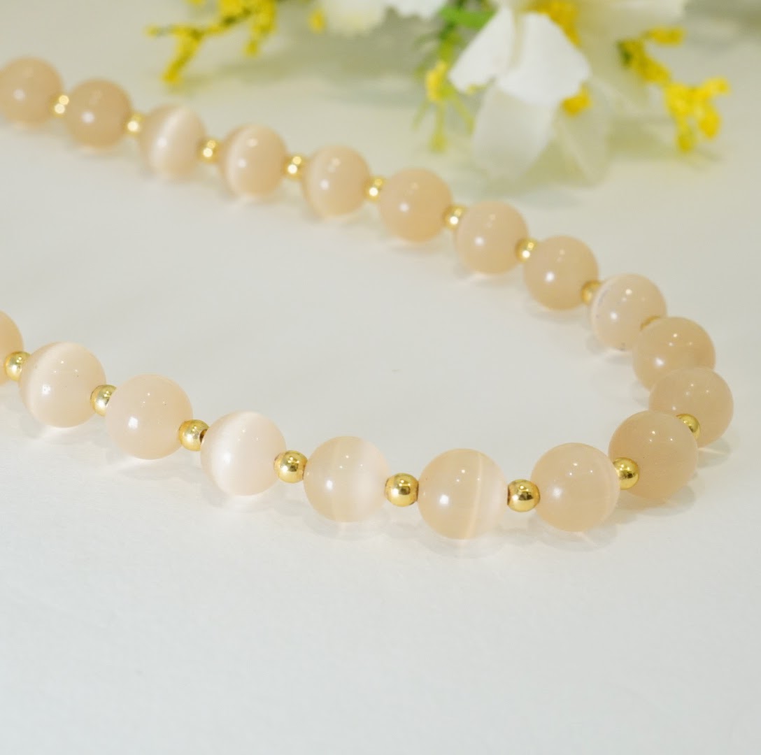 Beige & Golden Glass Beaded Choker Necklace