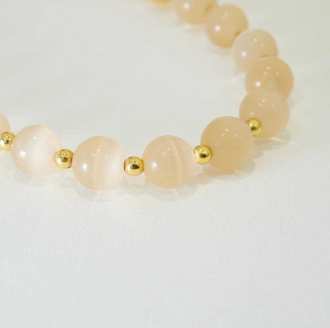 Beige & Golden Glass Beaded Choker Necklace