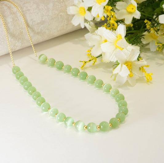 Mint Green and Gold Glass Beads Choker Necklace