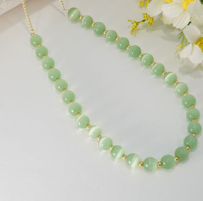 Mint Green and Gold Glass Beads Choker Necklace