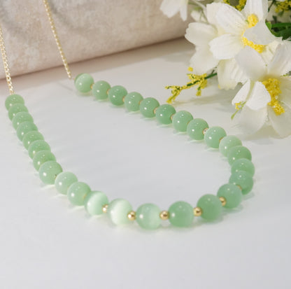 Mint Green and Gold Glass Beads Choker Necklace