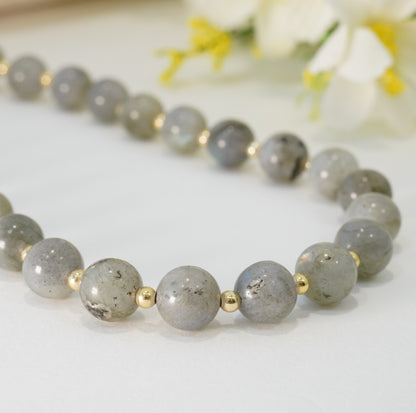 Grey and Gold Glass Beaded Choker Necklace