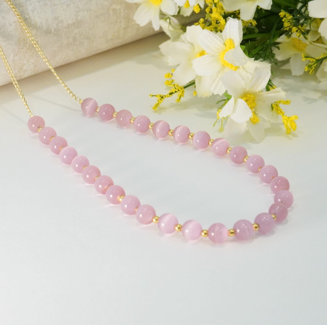 Onion Pink and Gold Glass Beaded Choker Necklace