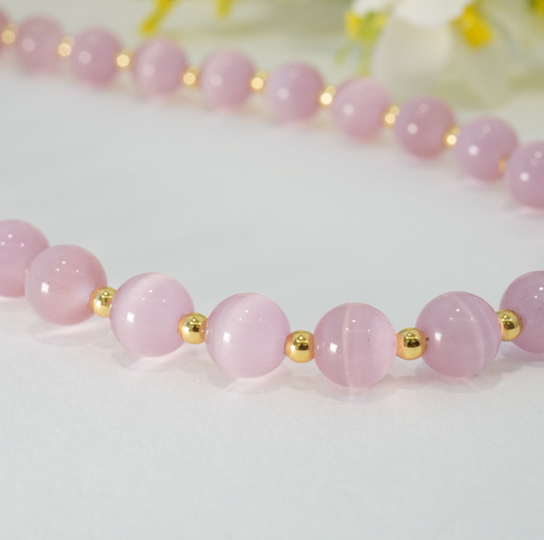 Onion Pink and Gold Glass Beaded Choker Necklace