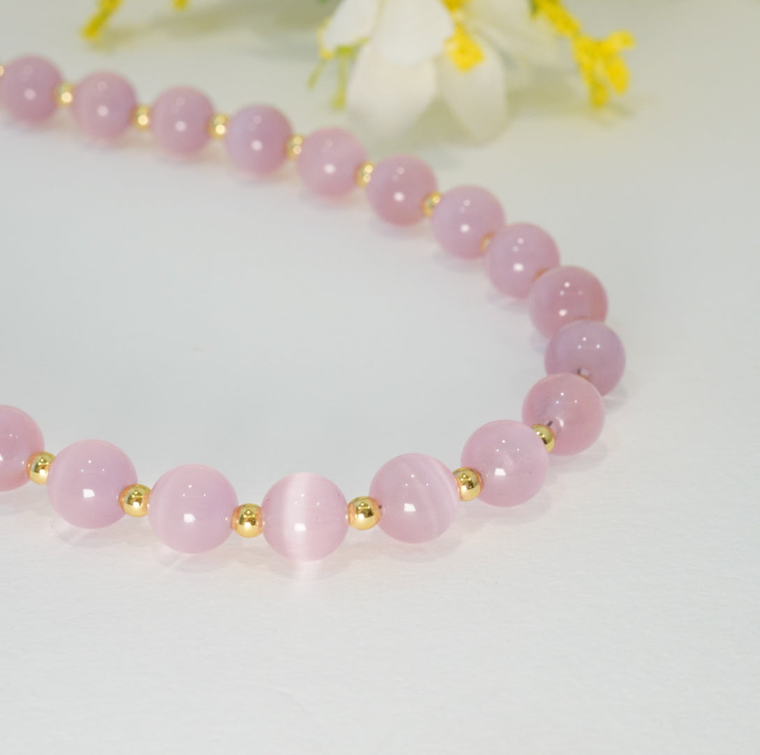 Onion Pink and Gold Glass Beaded Choker Necklace