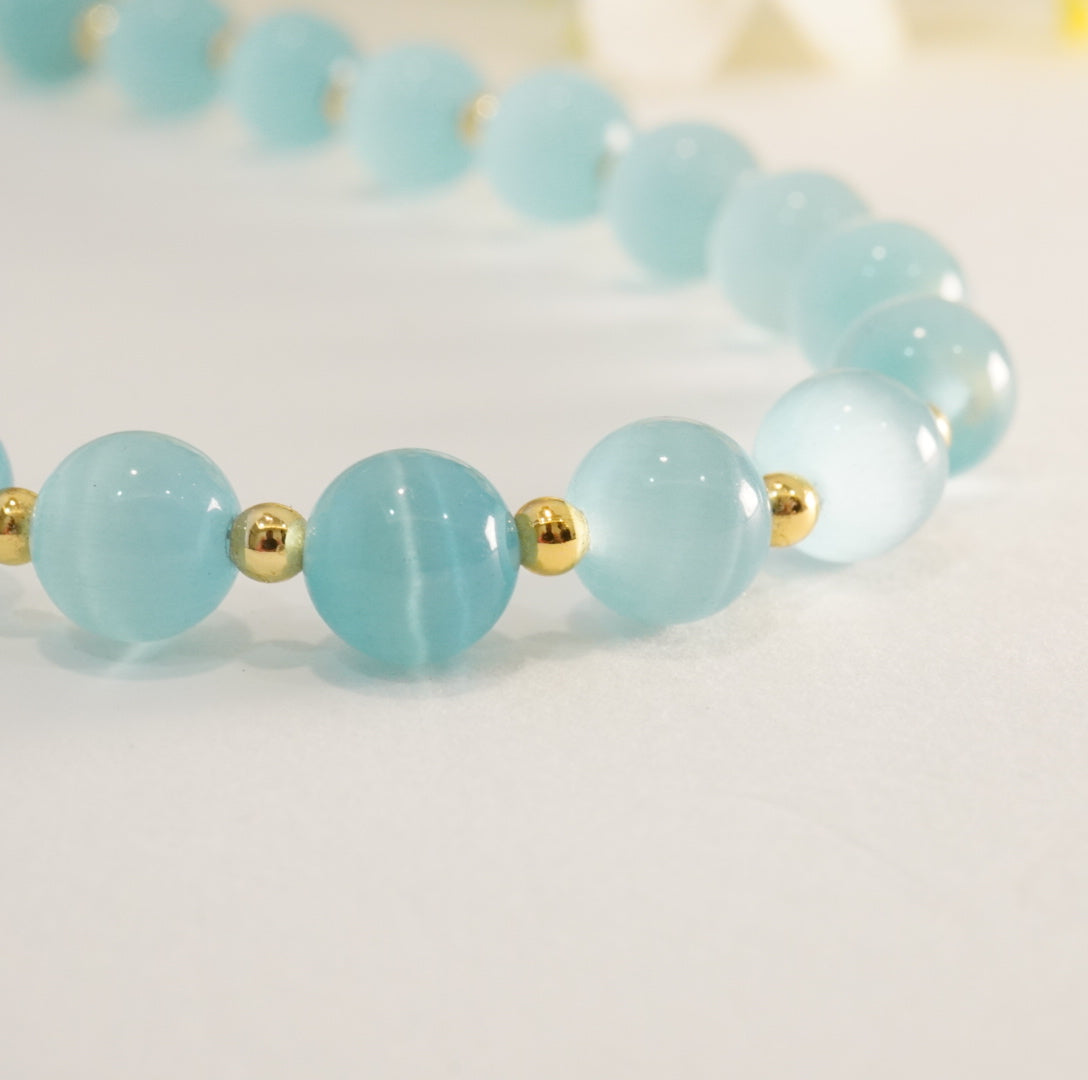 Aqua Blue and Gold Glass Beaded Choker Necklace