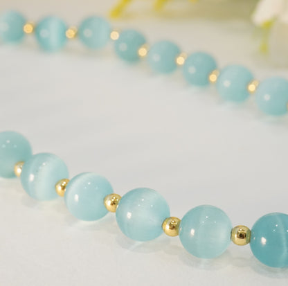 Aqua Blue and Gold Glass Beaded Choker Necklace