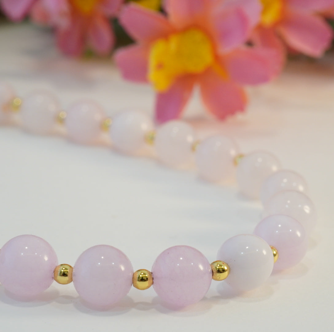 Soft Pink and Gold Glass Beaded Choker Necklace