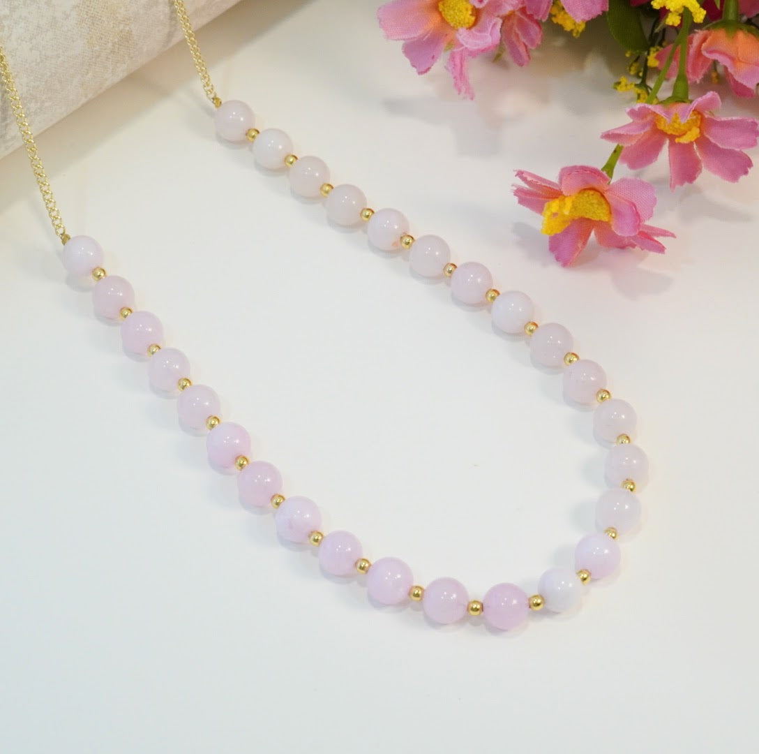 Soft Pink and Gold Glass Beaded Choker Necklace