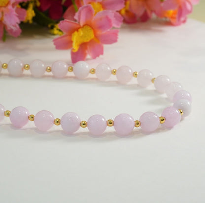 Soft Pink and Gold Glass Beaded Choker Necklace