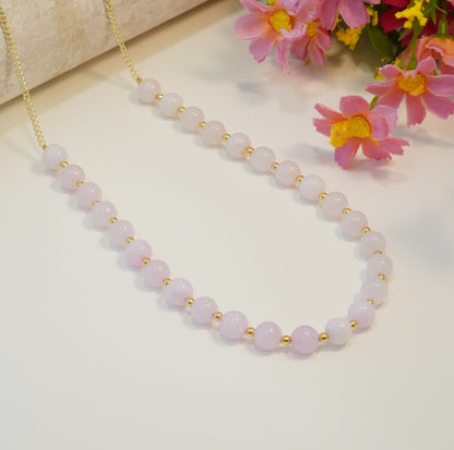 Soft Pink and Gold Glass Beaded Choker Necklace