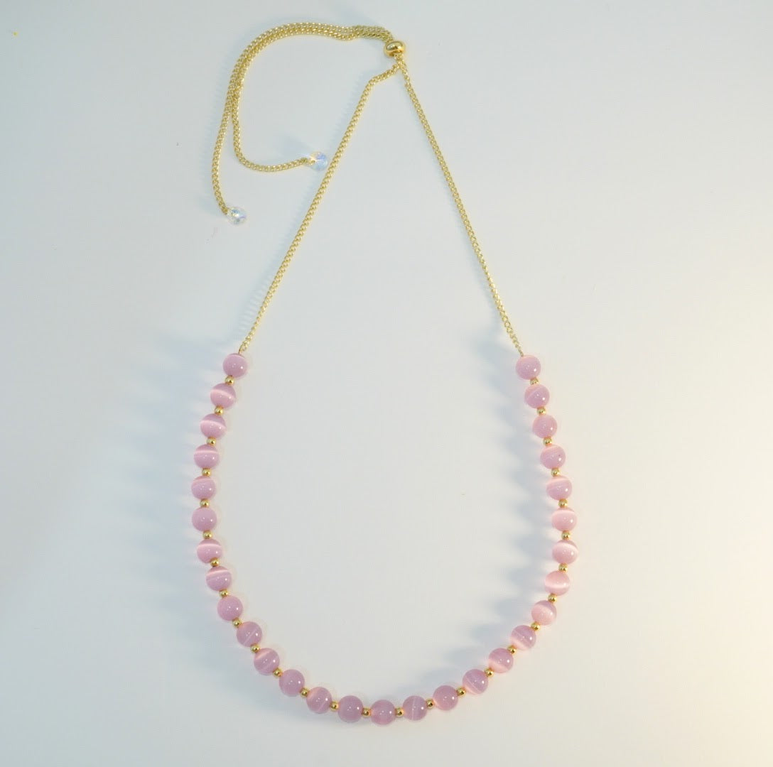 Onion Pink and Gold Glass Beaded Choker Necklace