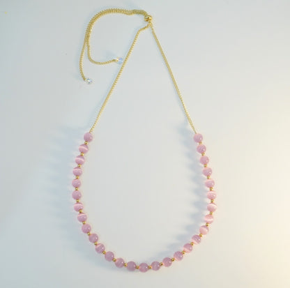 Onion Pink and Gold Glass Beaded Choker Necklace