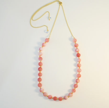 Peachy Pink and Gold Glass Beaded Choker Necklace